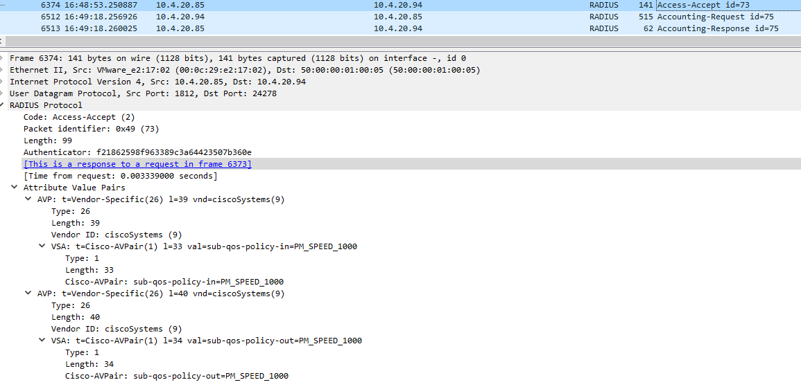 RADIUS Access-Accept for ISP2